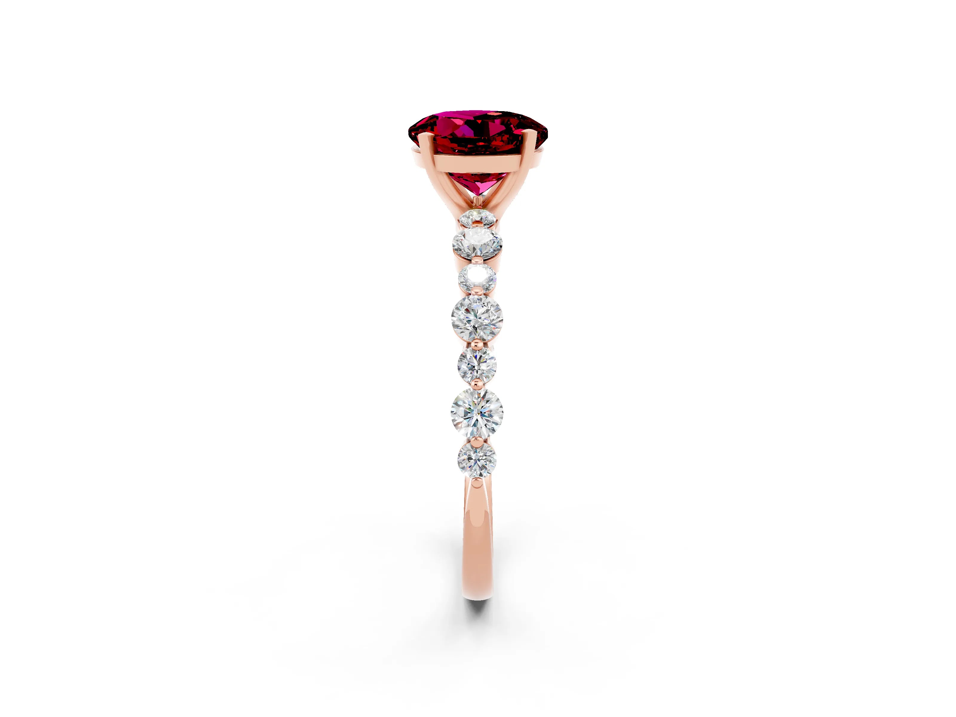 Rose gold Round Cut Garnet Prong Set Engagement Ring with Pavé Band_2