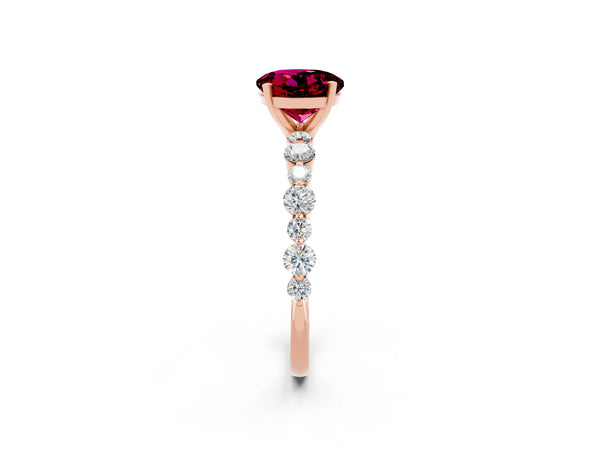 Rose gold Round Cut Garnet Prong Set Engagement Ring with Pavé Band