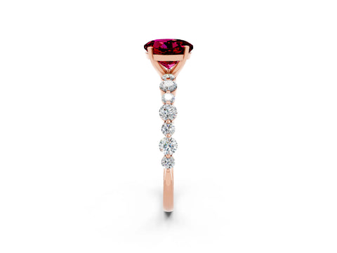 Rose gold Round Cut Garnet Prong Set Engagement Ring with Pavé Band_2