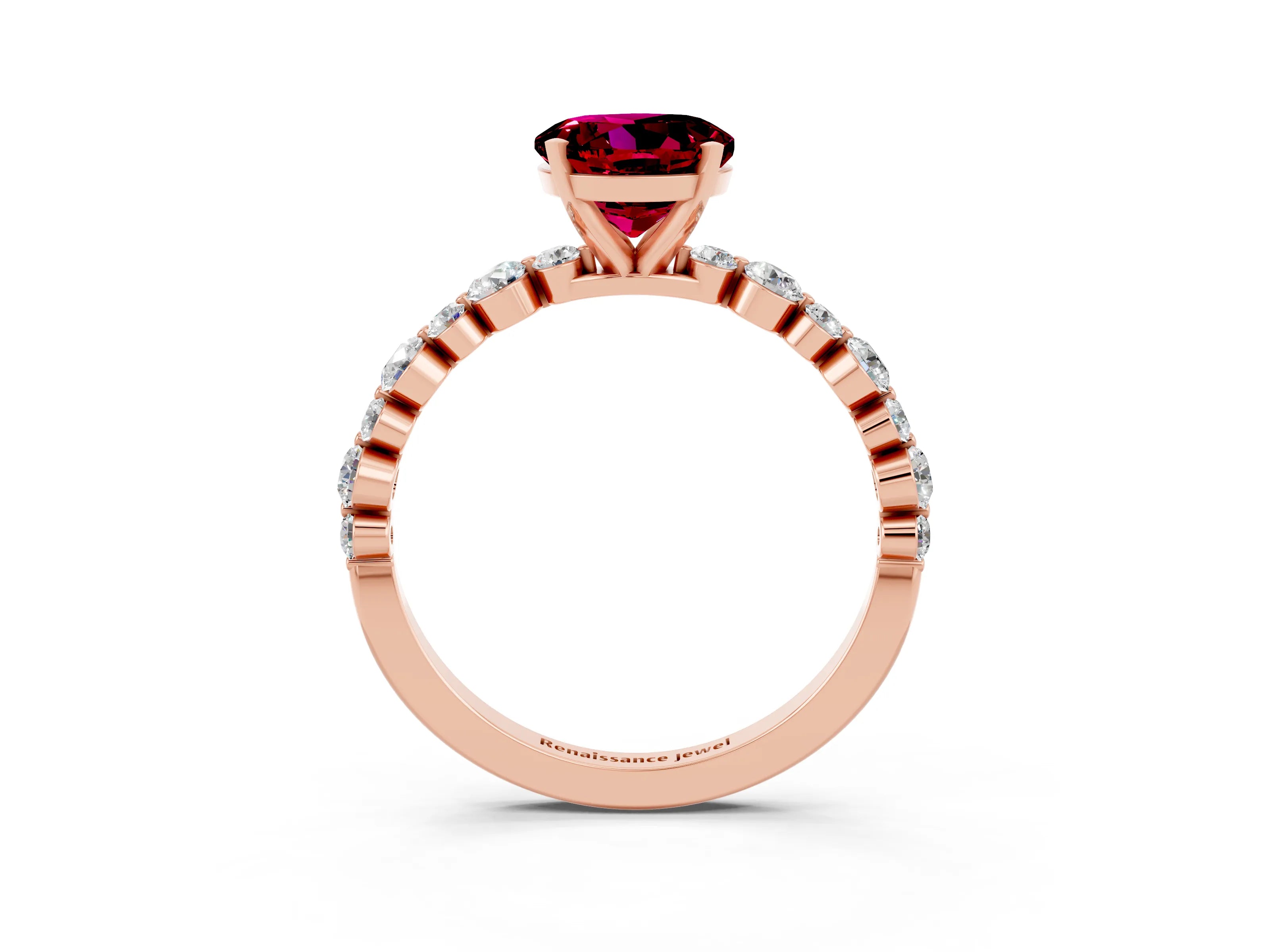 Rose gold Round Cut Garnet Prong Set Engagement Ring with Pavé Band_3