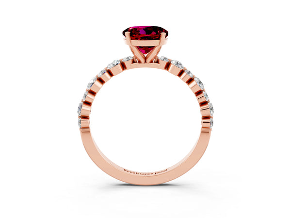 Rose gold Round Cut Garnet Prong Set Engagement Ring with Pavé Band