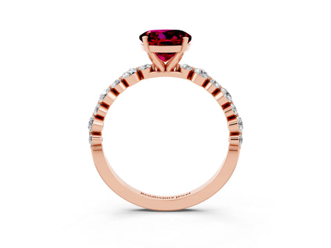 Rose gold Round Cut Garnet Prong Set Engagement Ring with Pavé Band_3