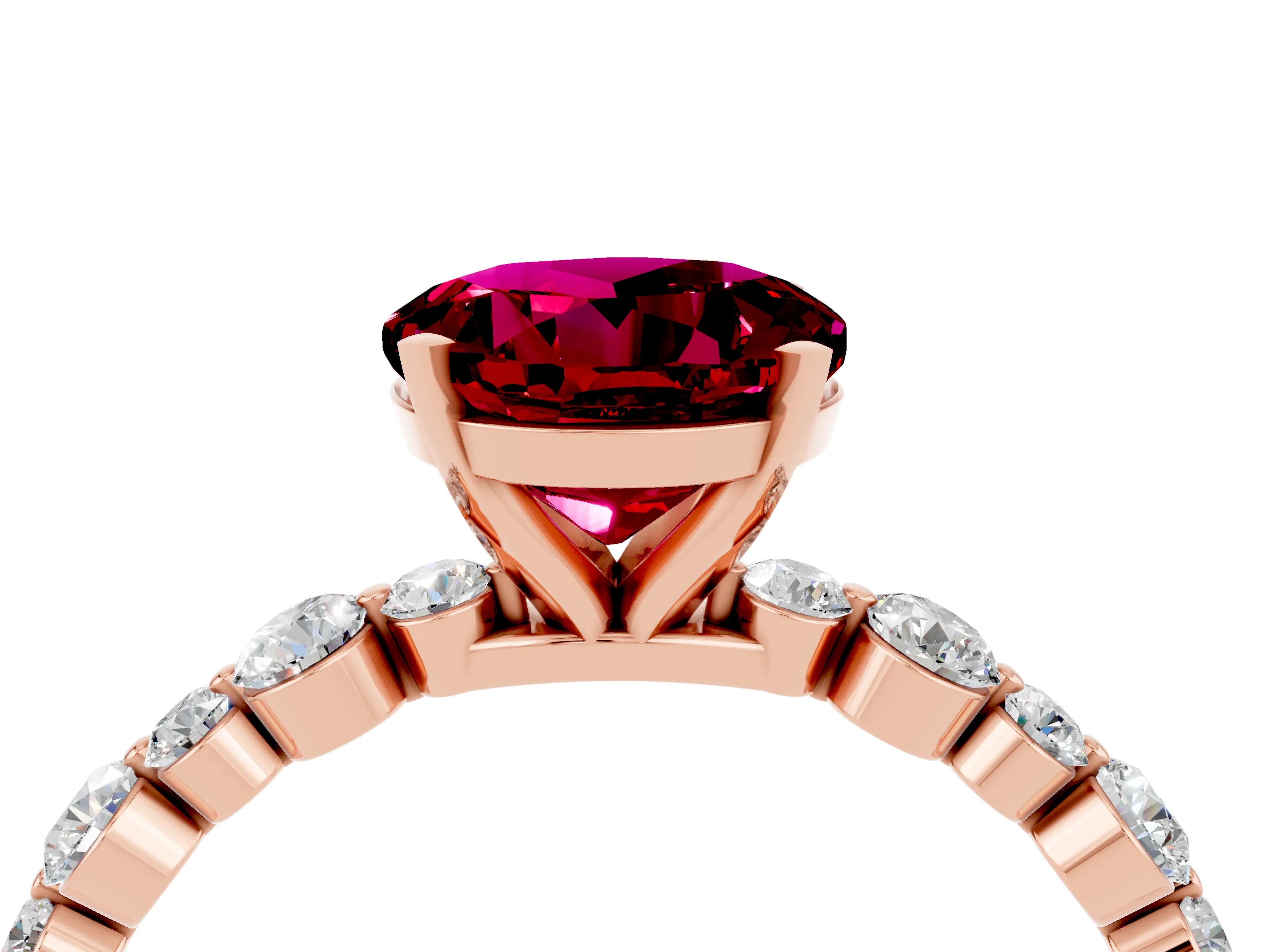 Rose gold Round Cut Garnet Prong Set Engagement Ring with Pavé Band_4