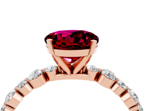 Rose gold Round Cut Garnet Prong Set Engagement Ring with Pavé Band_4