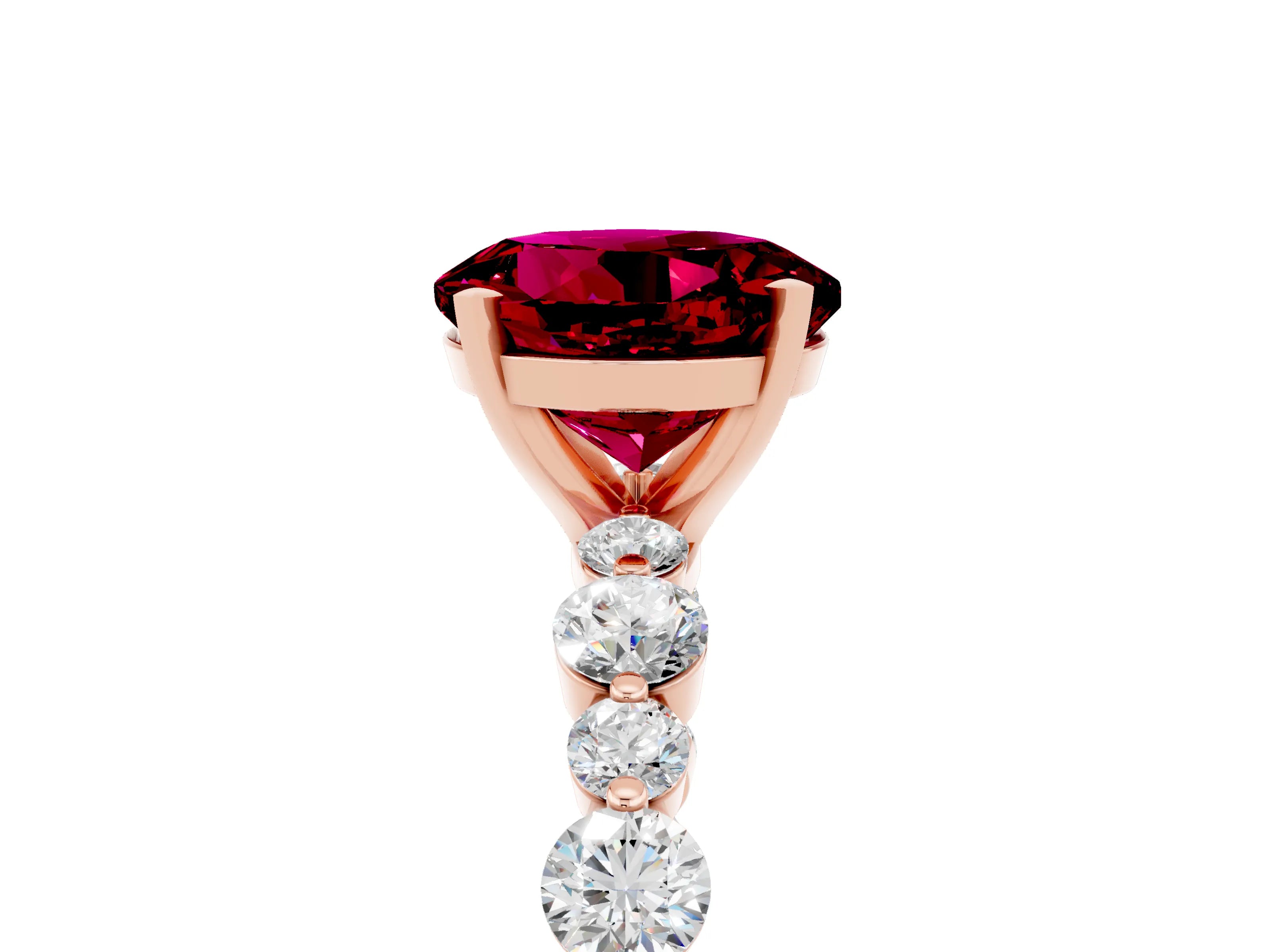 Rose gold Round Cut Garnet Prong Set Engagement Ring with Pavé Band_5