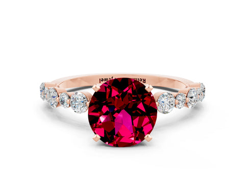 Rose gold Round Cut Garnet Prong Set Engagement Ring with Pavé Band