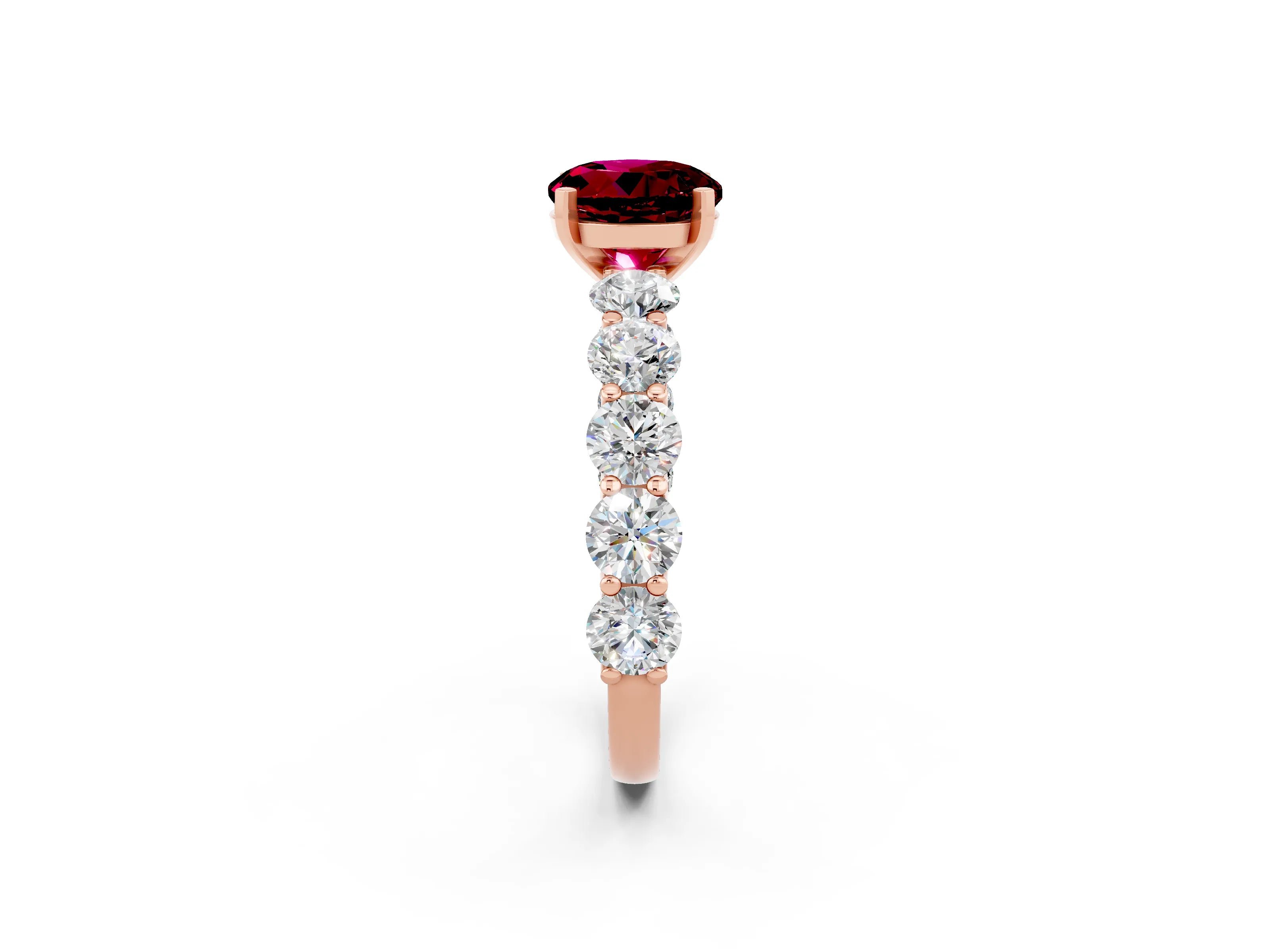 Rose gold Round Cut Garnet Prong Setting with Side Stones on a Pave Band_2