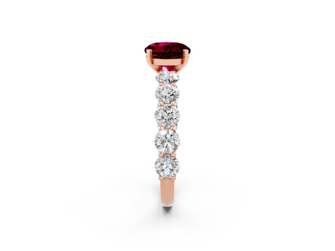 Rose gold Round Cut Garnet Prong Setting with Side Stones on a Pave Band_2