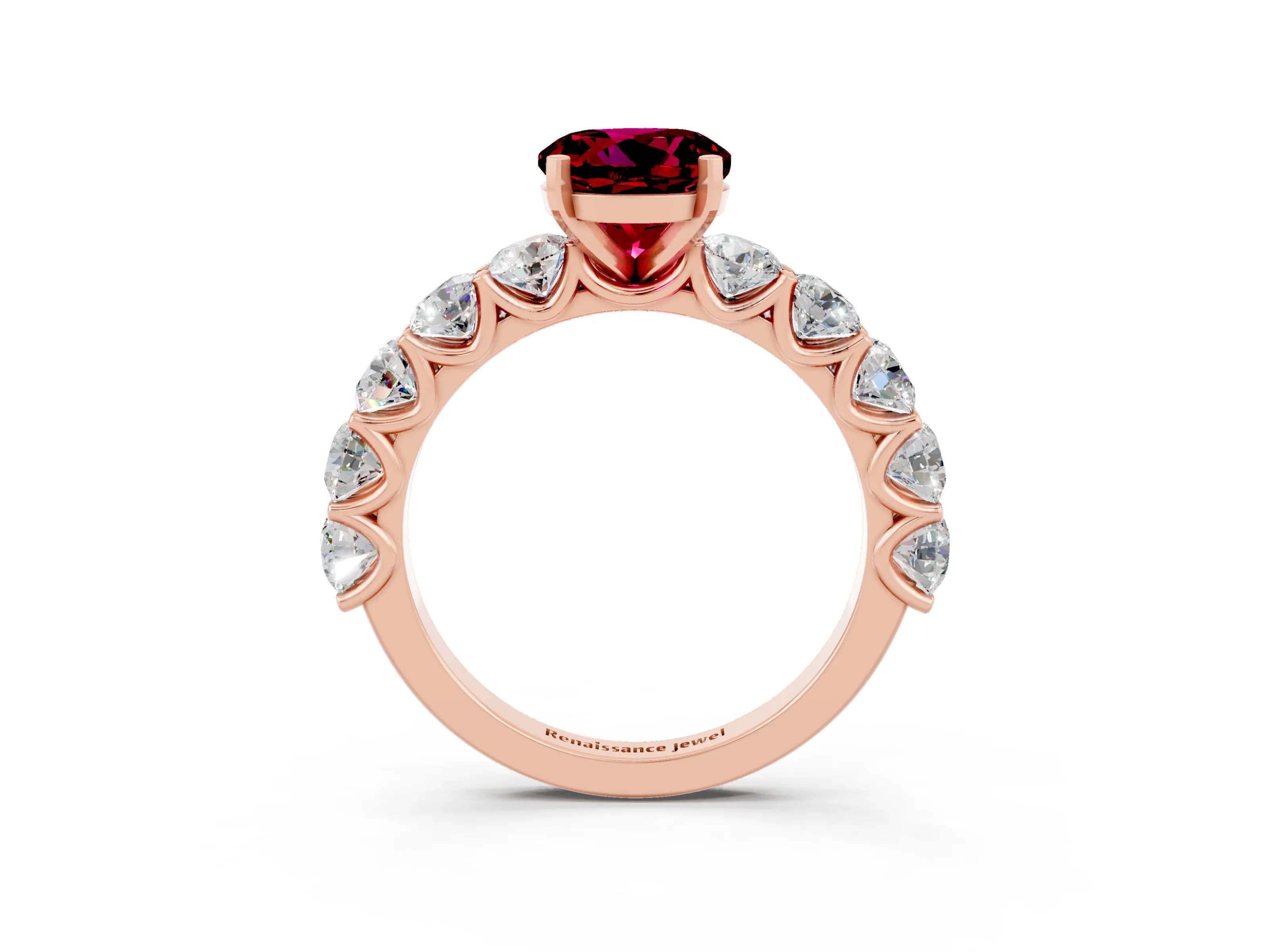 Rose gold Round Cut Garnet Prong Setting with Side Stones on a Pave Band_3