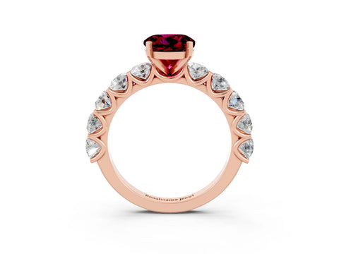 Rose gold Round Cut Garnet Prong Setting with Side Stones on a Pave Band_3