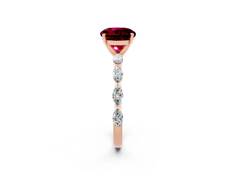 Rose gold Round Cut Garnet Ring with Marquise Side Stones and Prong Setting_2