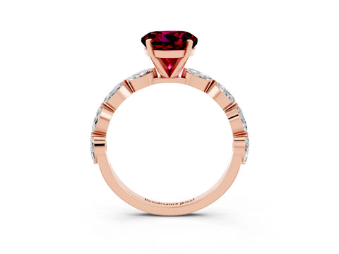 Rose gold Round Cut Garnet Ring with Marquise Side Stones and Prong Setting_3