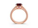 Rose gold Round Cut Garnet Ring with Milgrain Pavé Band and Four-Prong Setting_15
