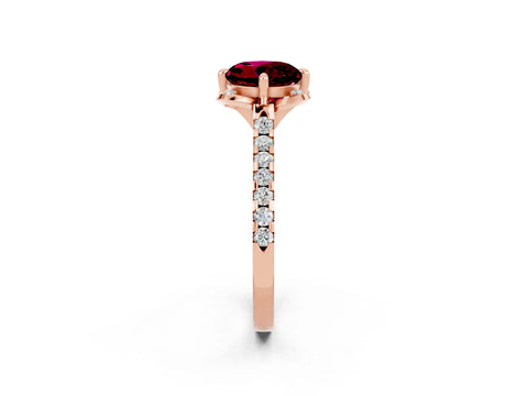 Rose gold Round Cut Garnet Ring with Pavé Band and Floral Prong Setting_2