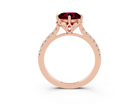 Rose gold Round Cut Garnet Ring with Pavé Band and Floral Prong Setting_3