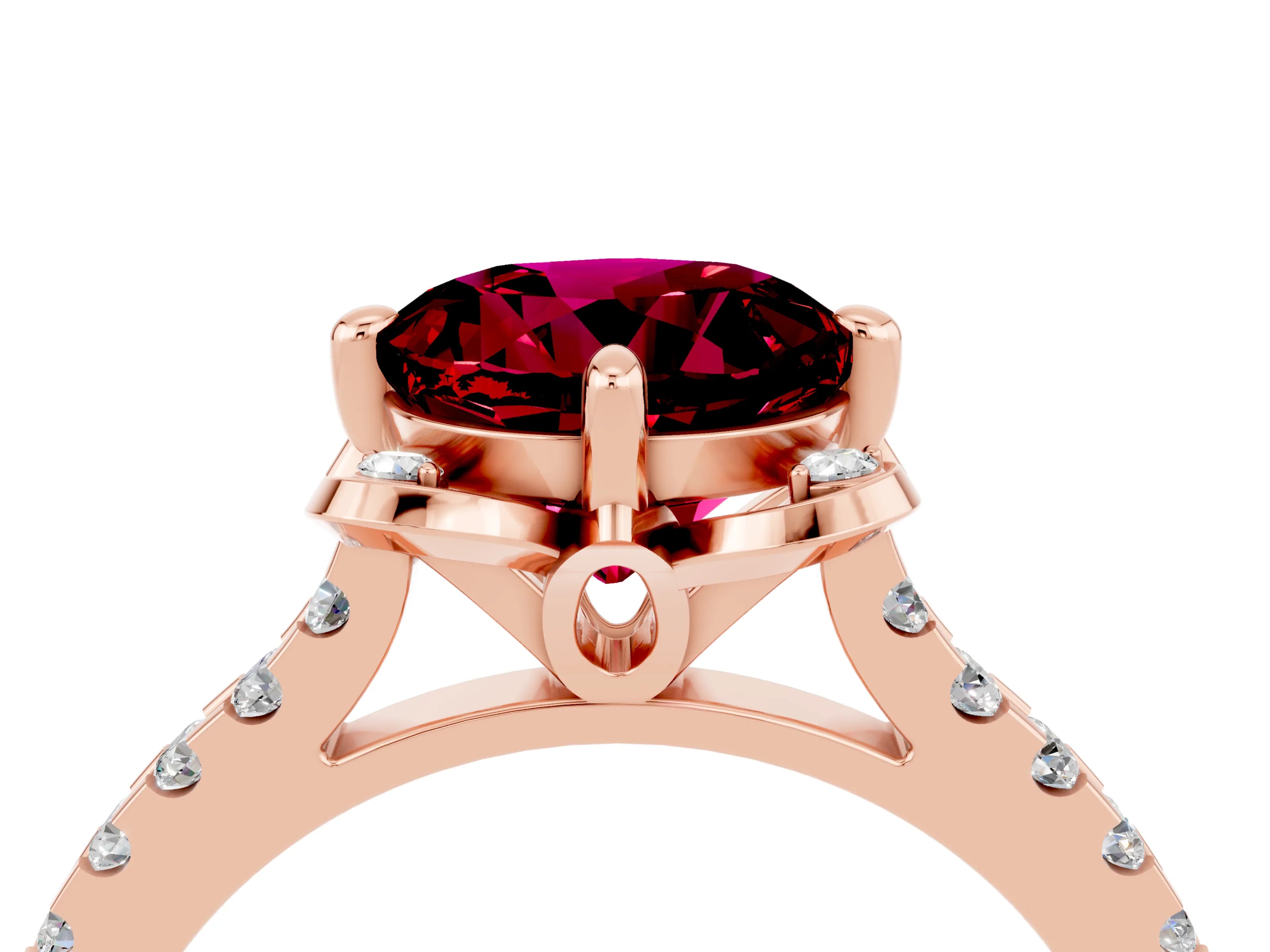 Rose gold Round Cut Garnet Ring with Pavé Band and Floral Prong Setting_4