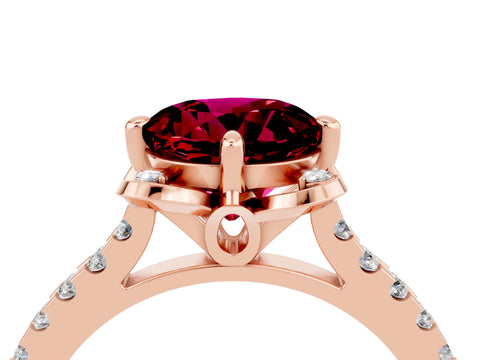 Rose gold Round Cut Garnet Ring with Pavé Band and Floral Prong Setting_4