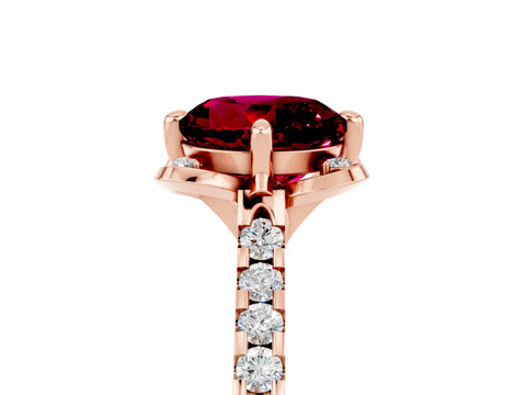 Rose gold Round Cut Garnet Ring with Pavé Band and Floral Prong Setting_5
