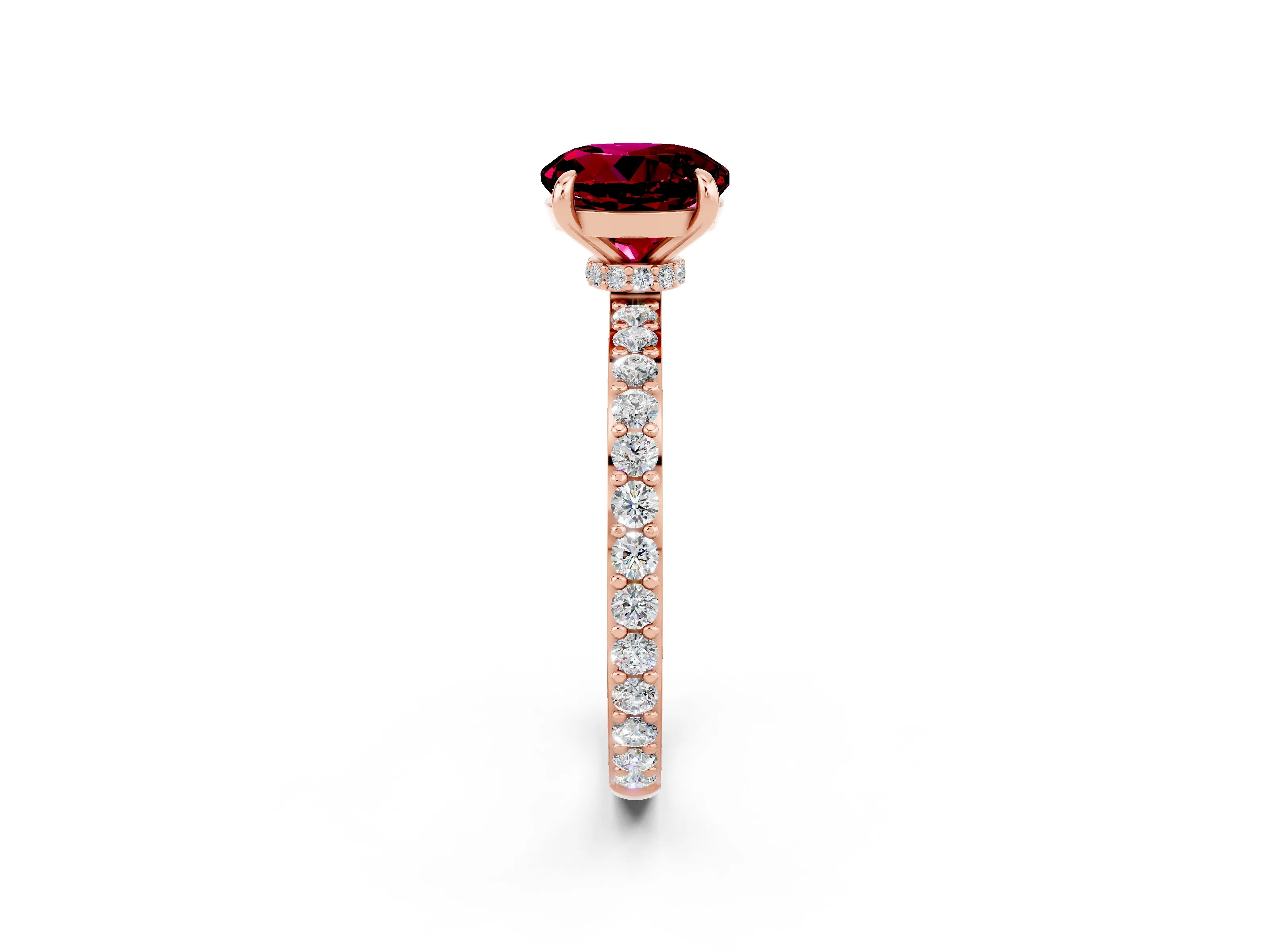 Rose gold Round Cut Garnet Ring with Pavé Band and Four-Prong Setting_2