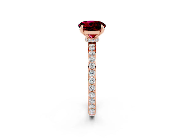 Rose gold Round Cut Garnet Pavé Engagement Ring with Round  Accents and Prong Setting