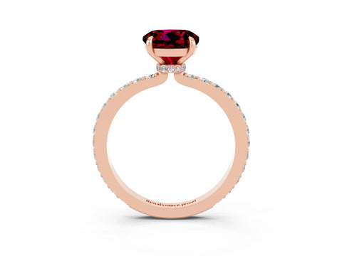 Rose gold Round Cut Garnet Ring with Pavé Band and Four-Prong Setting_3