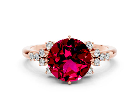 Rose gold Round Cut Garnet Ring with Side Stones and Four-Prong Setting_36