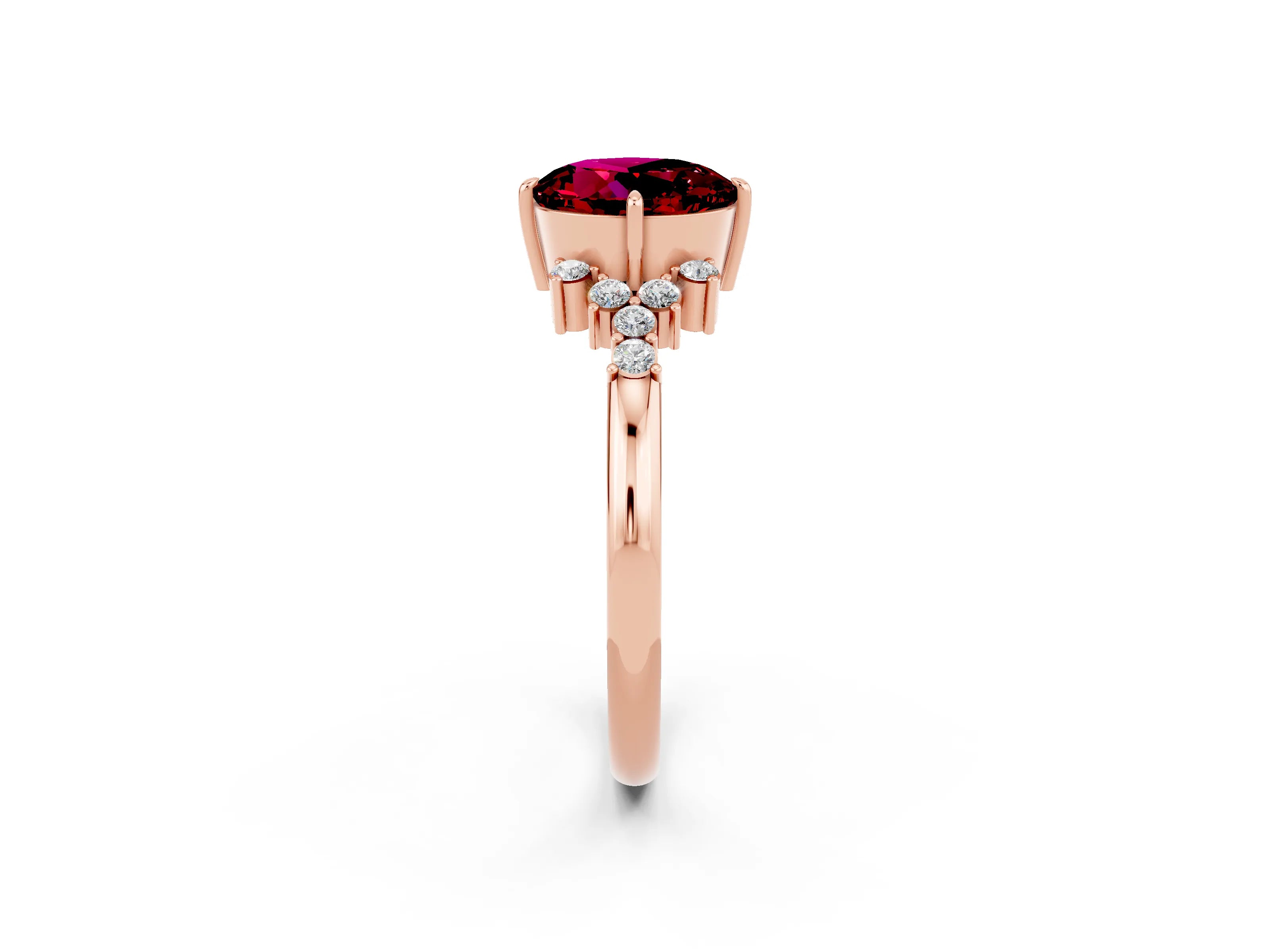 Rose gold Round Cut Garnet Ring with Side Stones and Four-Prong Setting_38