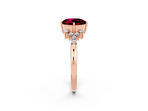 Rose gold Round Cut Garnet Ring with Side Stones and Four-Prong Setting_38