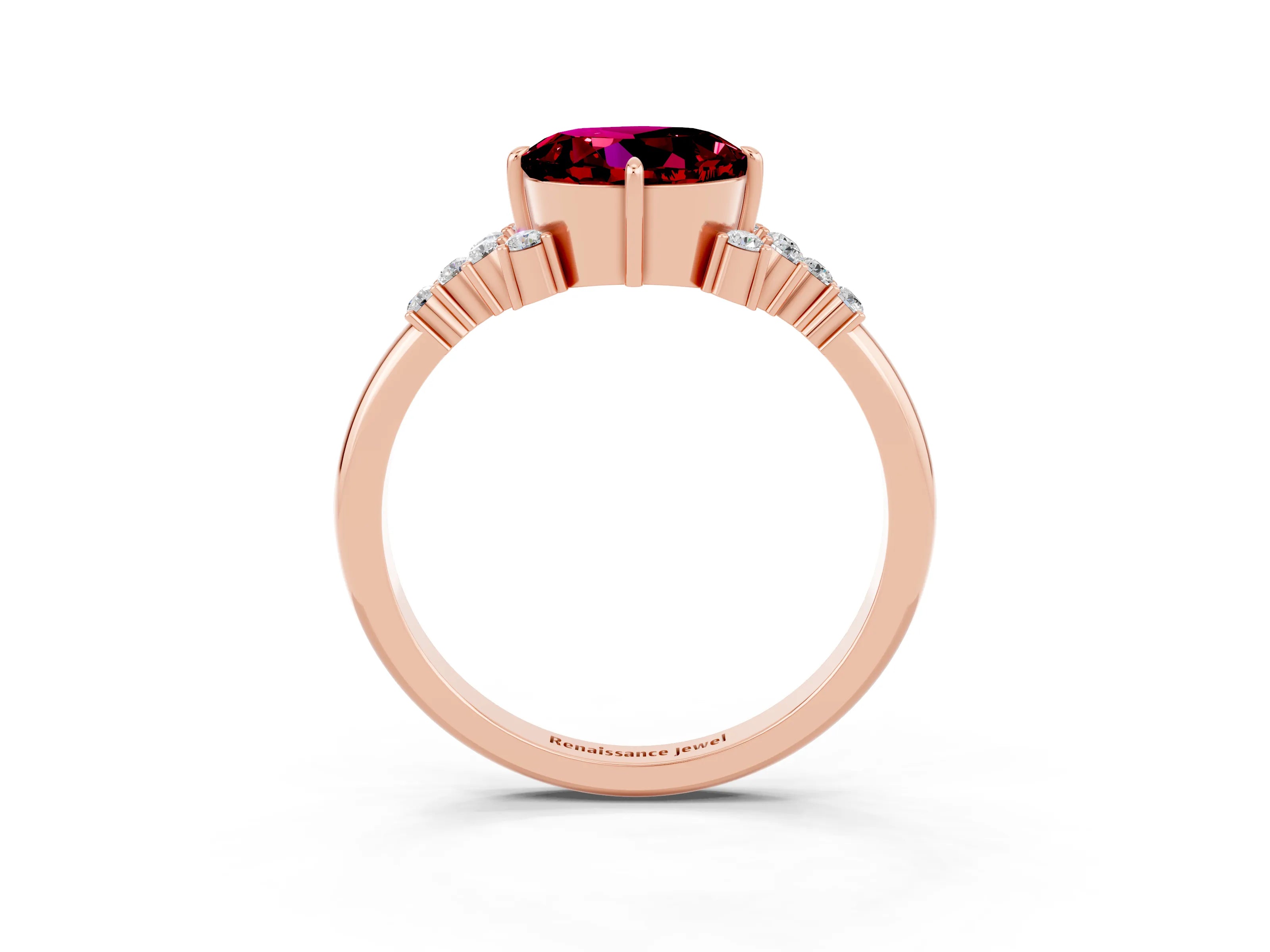 Rose gold Round Cut Garnet Ring with Side Stones and Four-Prong Setting_39