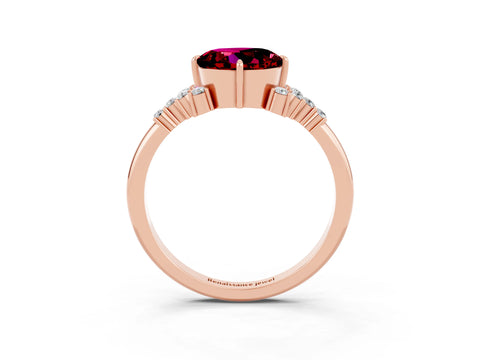 Rose gold Round Cut Garnet Ring with Side Stones and Four-Prong Setting_39