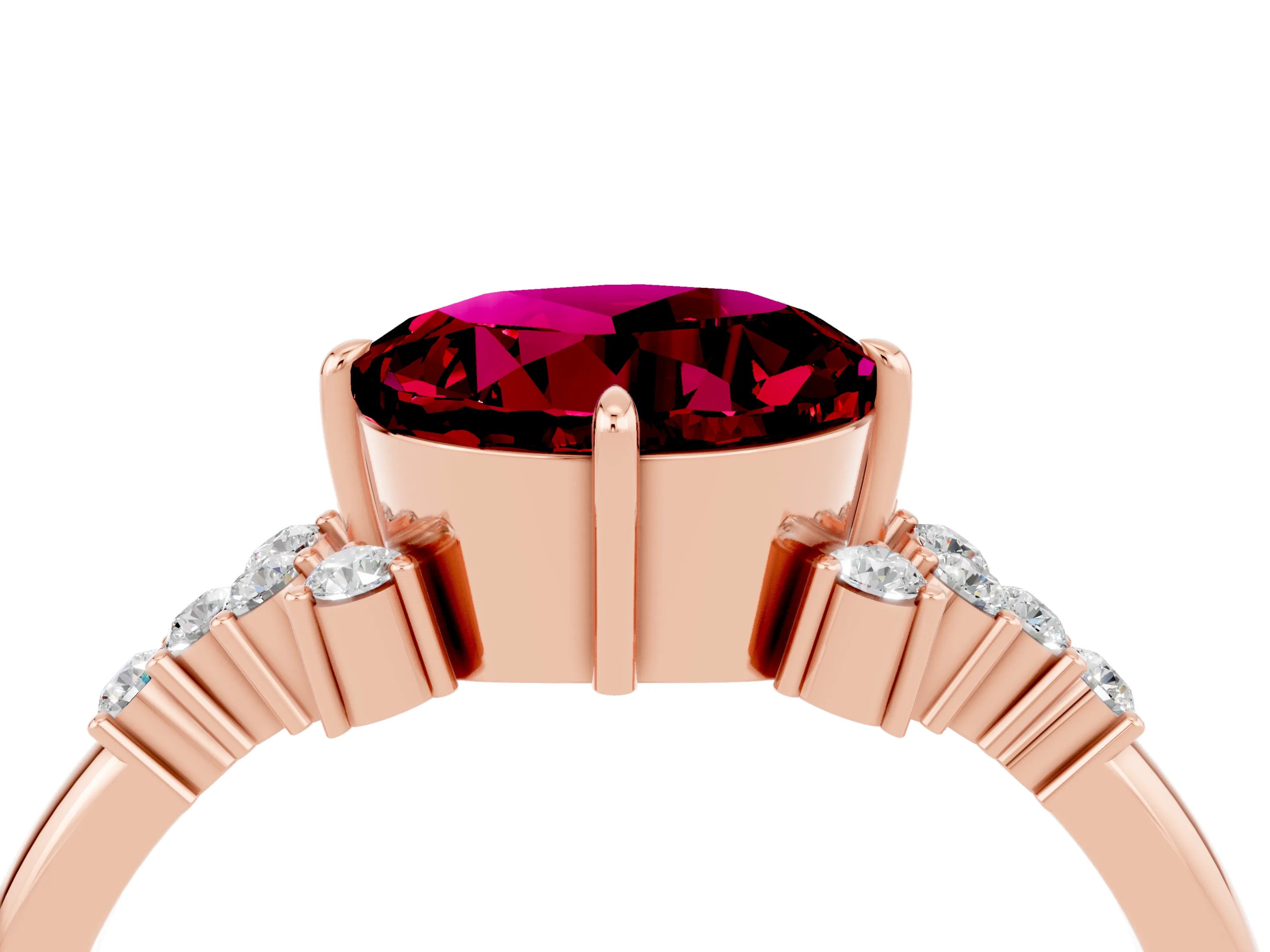 Rose gold Round Cut Garnet Ring with Side Stones and Four-Prong Setting_40