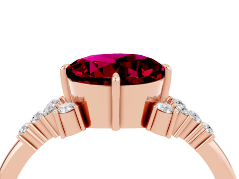 Rose gold Round Cut Garnet Ring with Side Stones and Four-Prong Setting_40