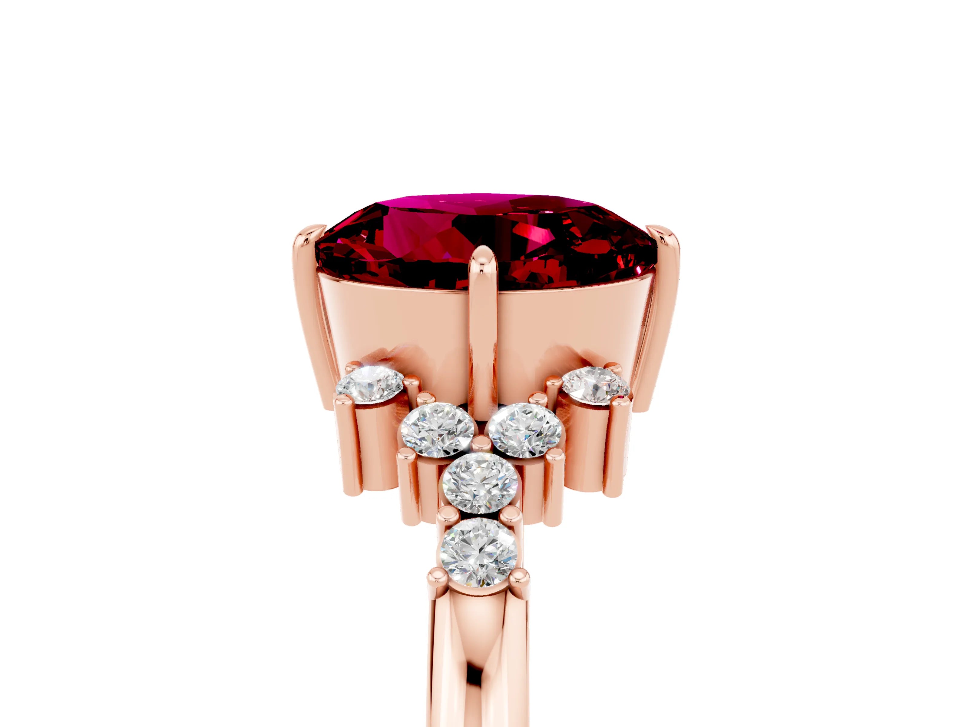 Rose gold Round Cut Garnet Ring with Side Stones and Four-Prong Setting_41