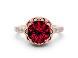 Rose gold Round Cut Garnet Scalloped Halo Engagement Ring with Round Shared Prong Band_24