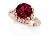 Rose gold Round Cut Garnet Scalloped Halo Engagement Ring with Round Shared Prong Band_25