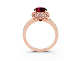Rose gold Round Cut Garnet Scalloped Halo Engagement Ring with Round Shared Prong Band_27