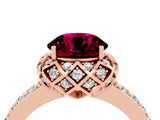 Rose gold Round Cut Garnet Scalloped Halo Engagement Ring with Round Shared Prong Band_28
