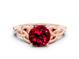 Rose gold Round Cut Garnet Solitaire Celtic Knot Ring with Four-Prong Setting_12