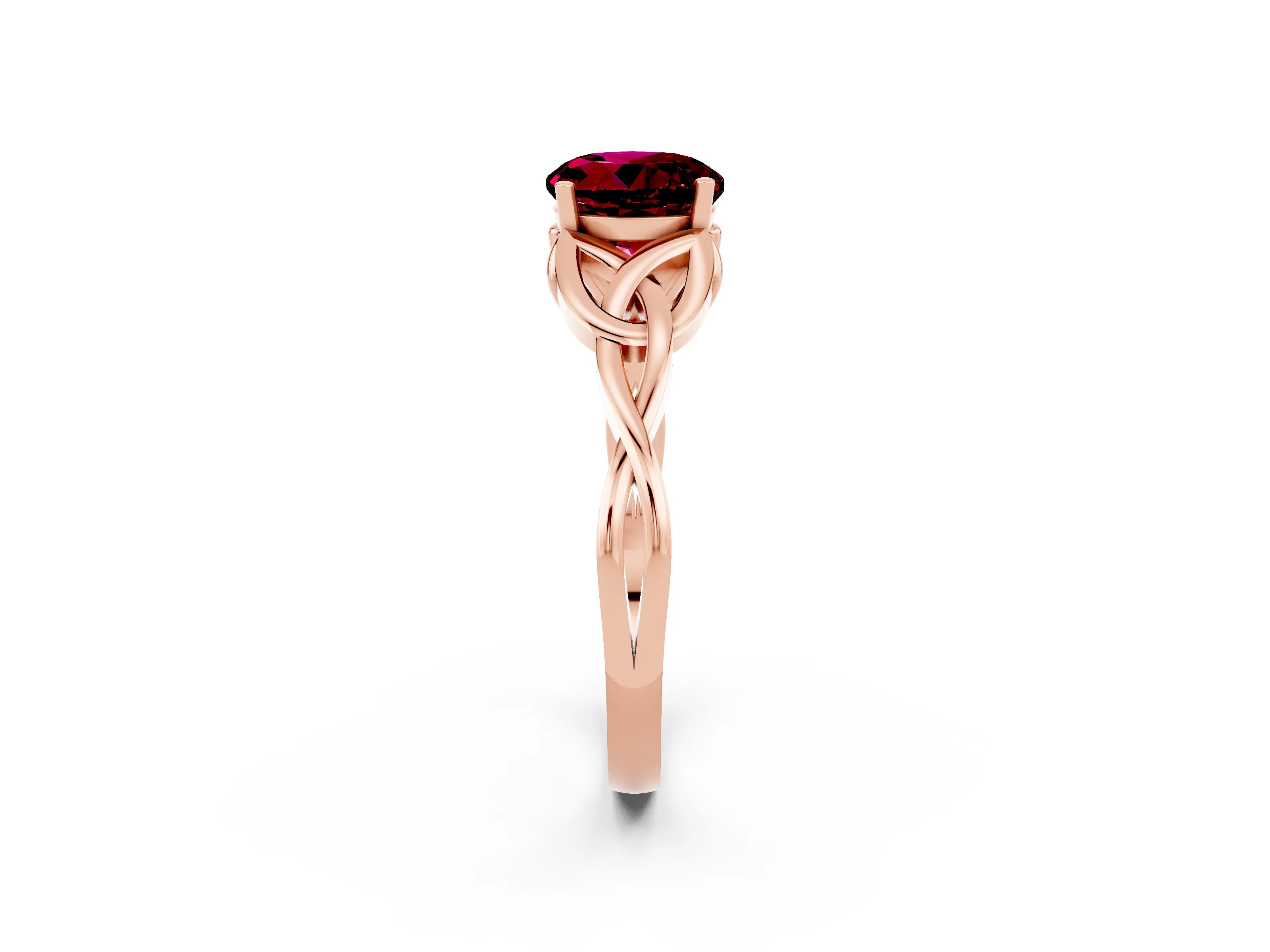 Rose gold Round Cut Garnet Solitaire Celtic Knot Ring with Four-Prong Setting_14