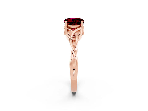 Rose gold Round Cut Garnet Solitaire Celtic Knot Ring with Four-Prong Setting_14