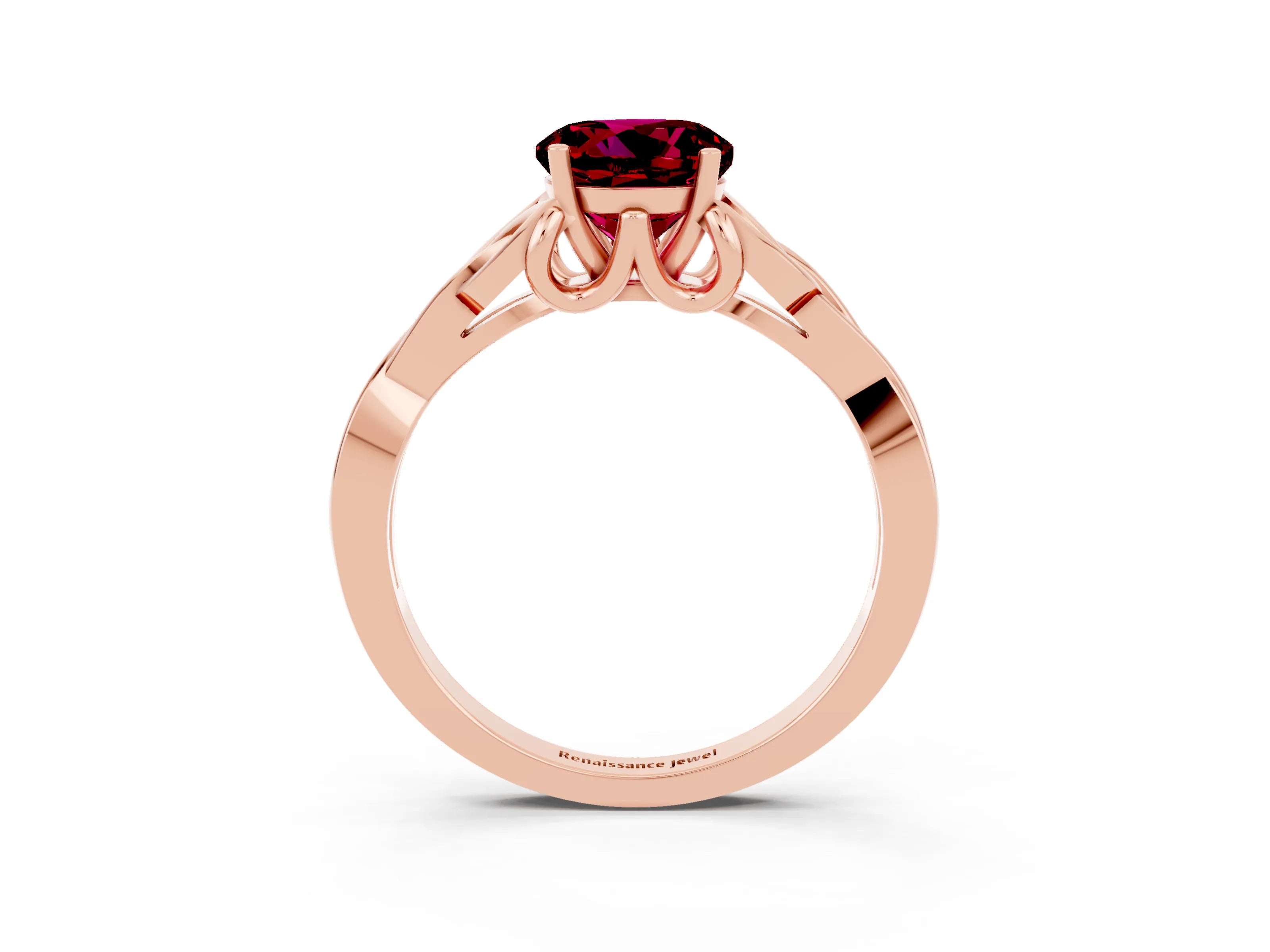 Rose gold Round Cut Garnet Solitaire Celtic Knot Ring with Four-Prong Setting_15