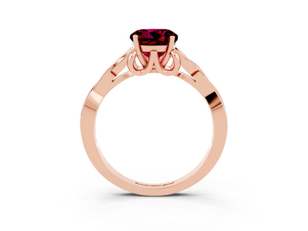 Rose gold Round Cut Garnet Solitaire Celtic Knot Ring with Four-Prong Setting
