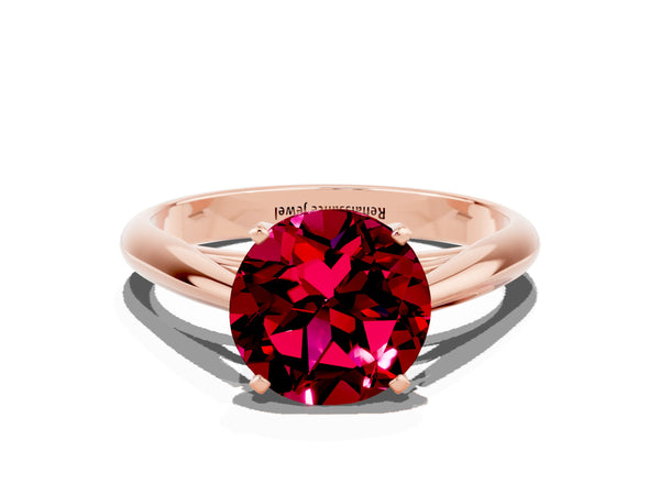 Rose gold Round Cut Garnet Solitaire Engagement Ring with Cathedral Setting and Four-Prong Mount