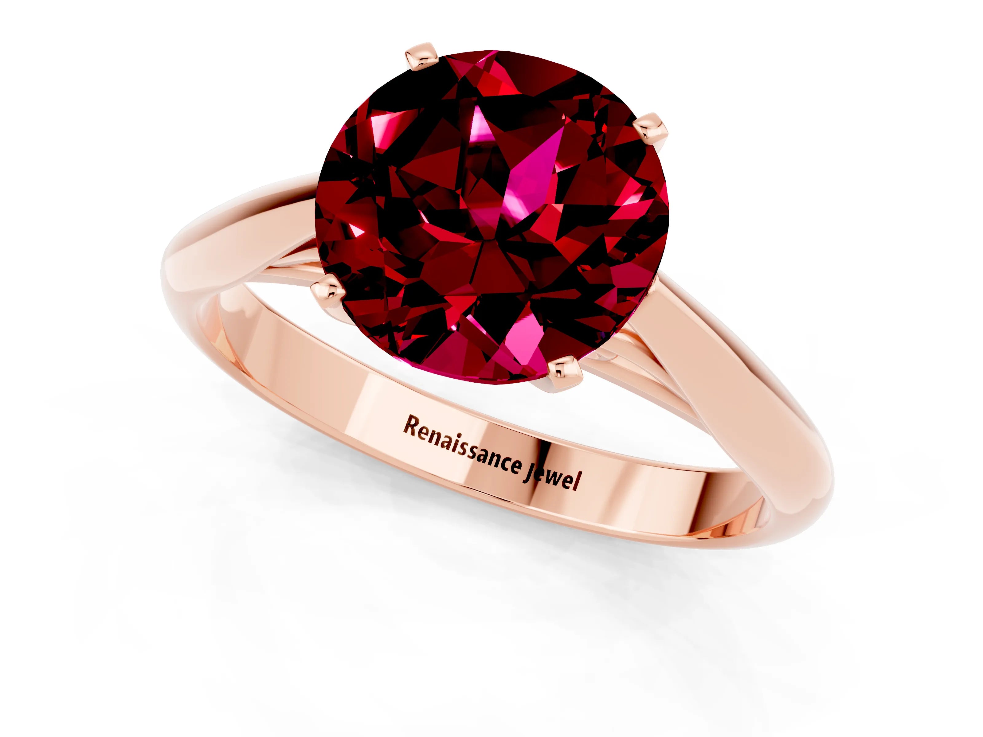 Rose gold Round Cut Garnet Solitaire Engagement Ring with Cathedral Setting and Four-Prong Mount_13