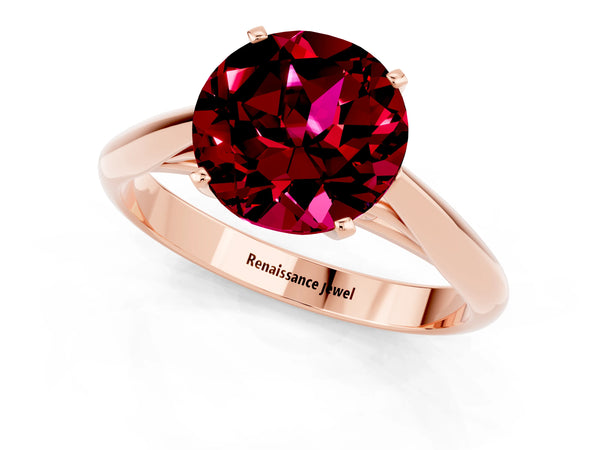 Rose gold Round Cut Garnet Solitaire Engagement Ring with Cathedral Setting and Four-Prong Mount
