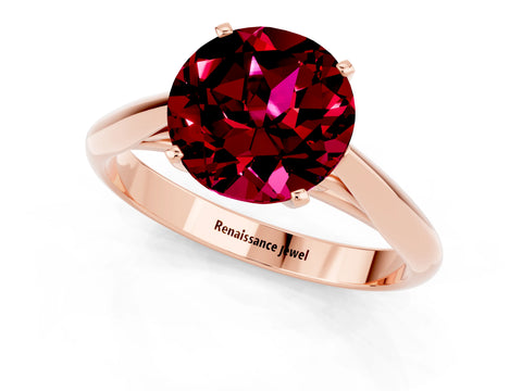 Rose gold Round Cut Garnet Solitaire Engagement Ring with Cathedral Setting and Four-Prong Mount_13
