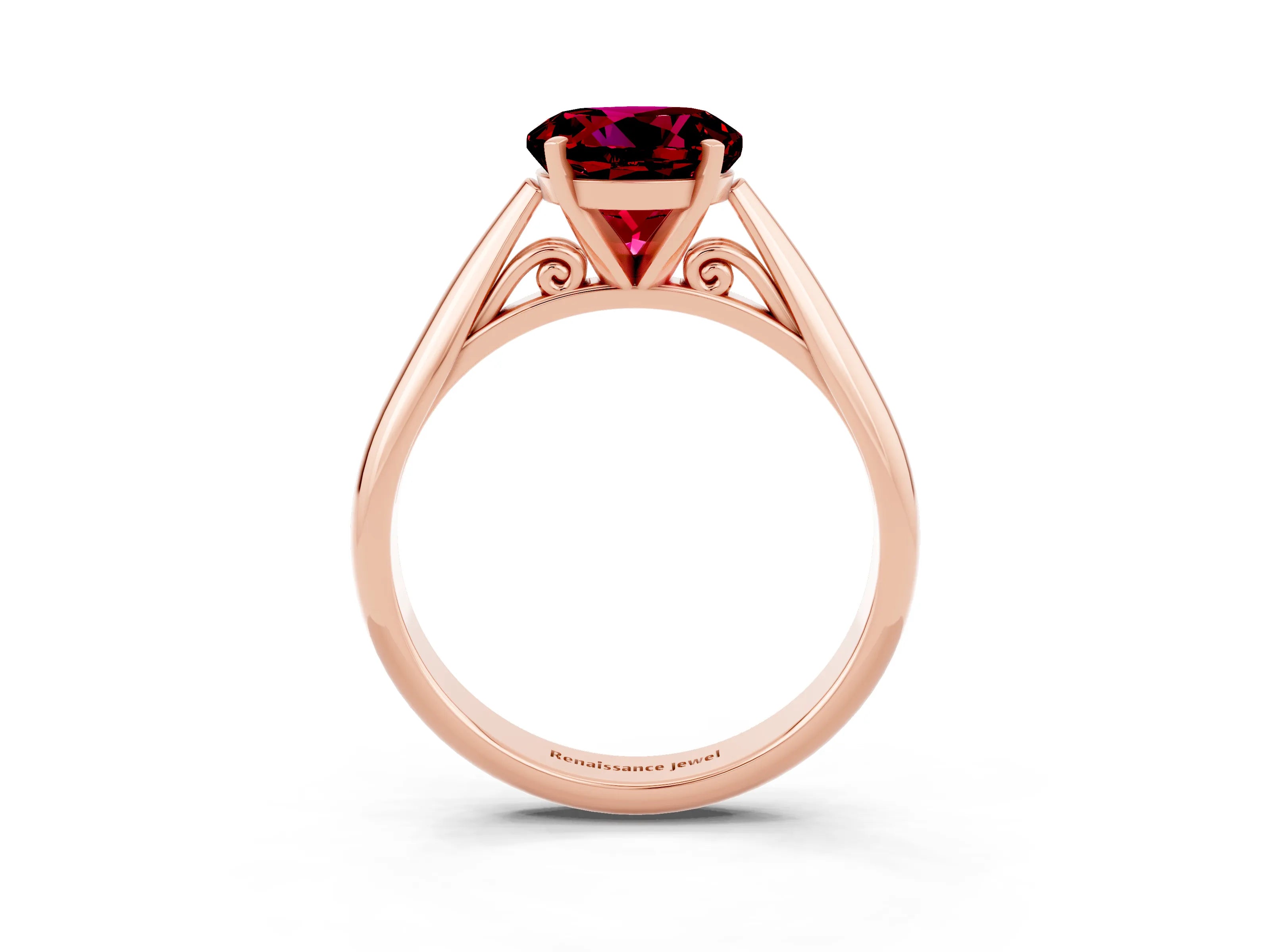 Rose gold Round Cut Garnet Solitaire Engagement Ring with Cathedral Setting and Four-Prong Mount_15