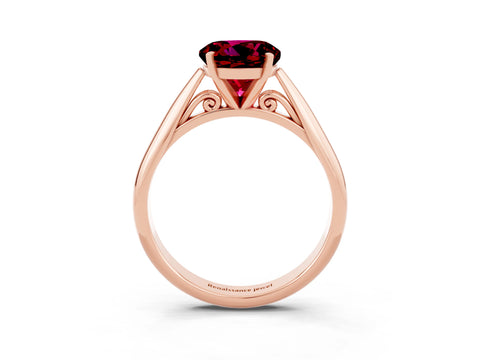 Rose gold Round Cut Garnet Solitaire Engagement Ring with Cathedral Setting and Four-Prong Mount_15