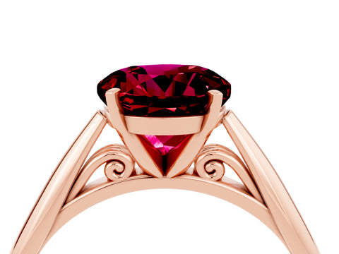 Rose gold Round Cut Garnet Solitaire Engagement Ring with Cathedral Setting and Four-Prong Mount_16