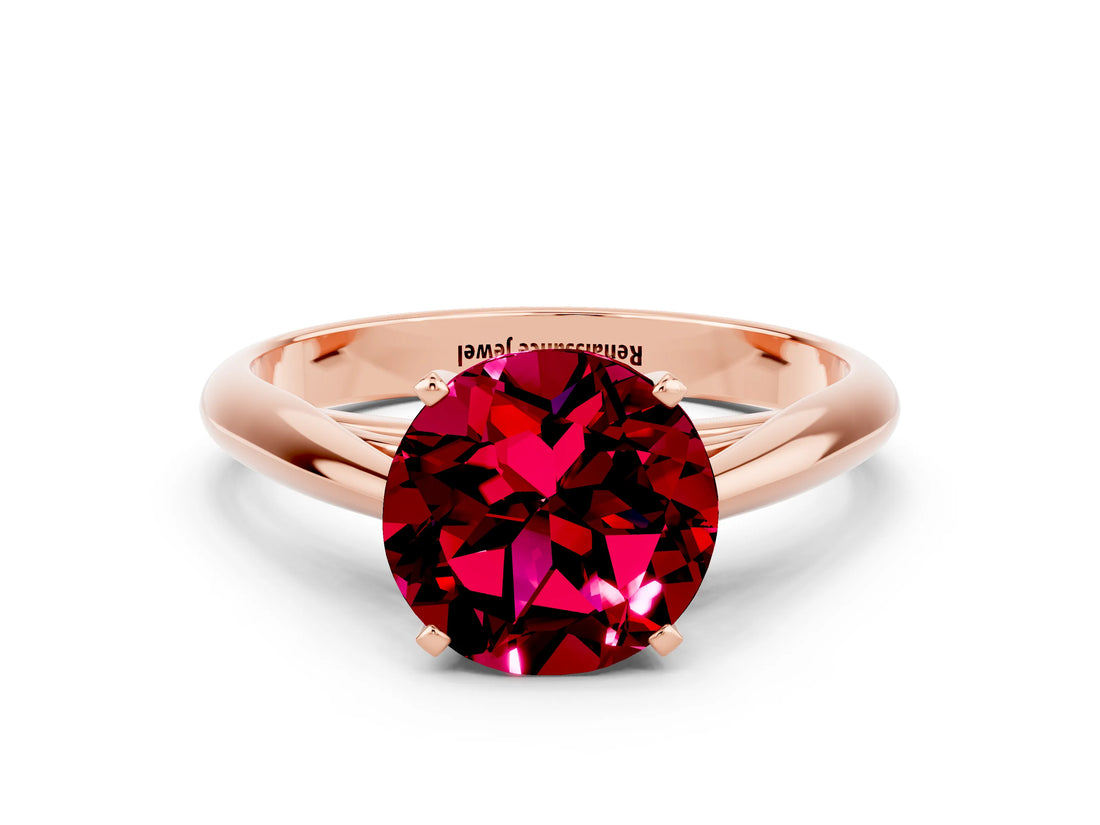 Rose gold Round Cut Garnet Solitaire Engagement Ring with Cathedral Setting and Four-Prong Mount_30